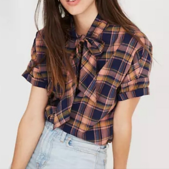 Madewell Blue and Orange Plaid Casual Shirt Small - Picture 5 of 11
